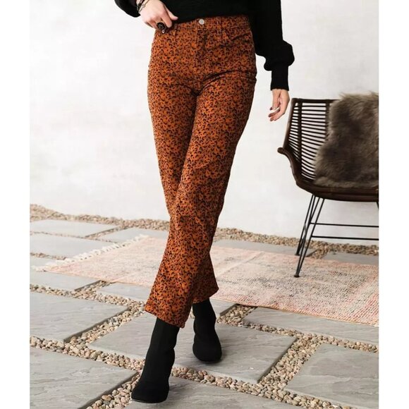 Levi's Wedgie Straight Leopard Print Corduroy Pants Straight Leg Button Fly 32 - Picture 1 of 13